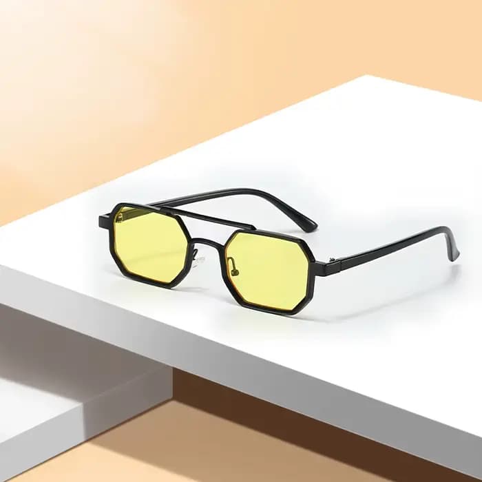 Lunettes de soleil élégantes en métal avec monture bicolore - Verres bleu dégradé