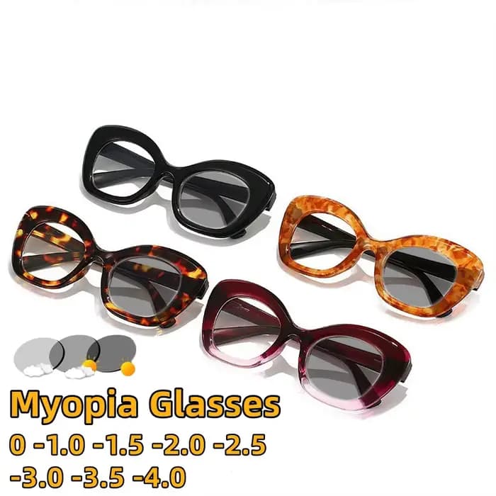 Lunettes photochromiques œil de chat à grande monture pour myopie
