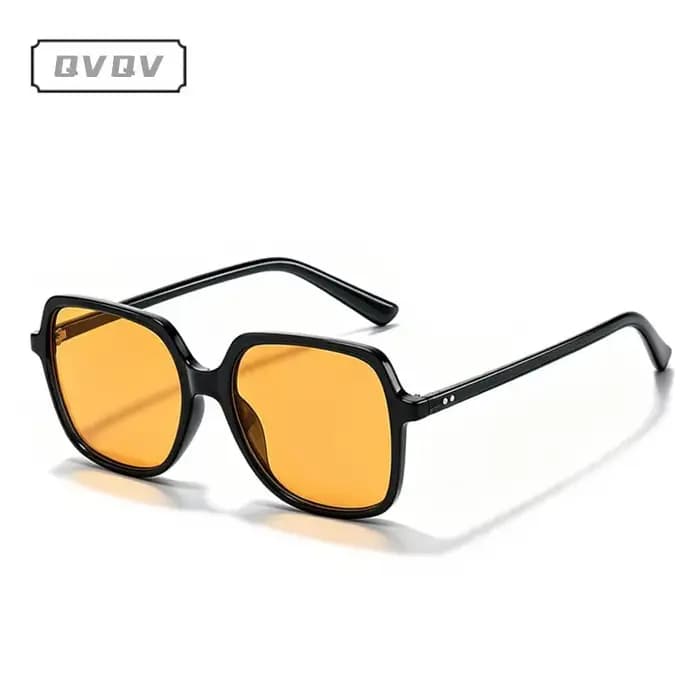 Lunettes de soleil carrées rétro à monture ambrée rivetée pour femme