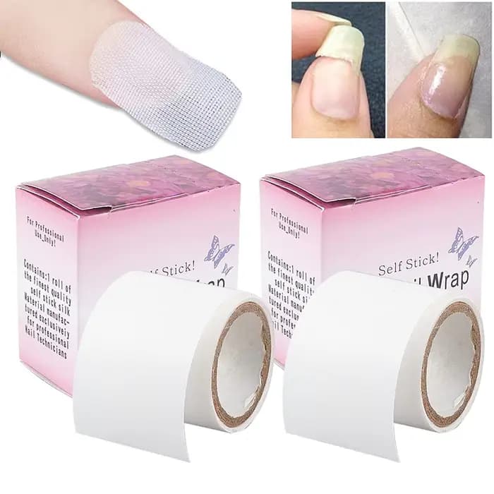 1 rouleau de réparation d'ongles en fibre de verre, enveloppe en soie auto-adhésive, forte protection, renforce l'extension, autocollant blanc pour outils de manucure cassés
