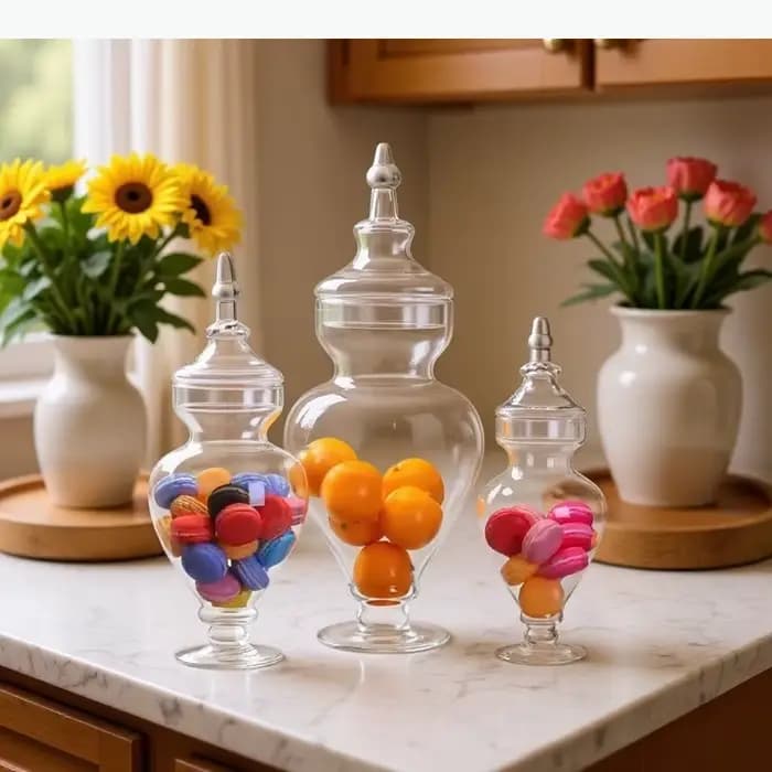 Pot en verre transparent, pots à bonbons, pots de rangement, pots décoratifs, bouteille de rangement, boîte de rangement, décoration de mariage, ornements, organisateur