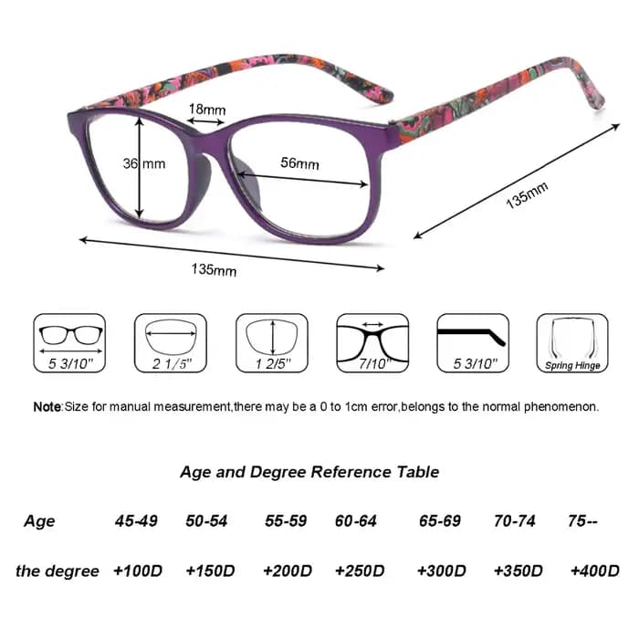 Lunettes de lecture femmes fleurs dioptrie