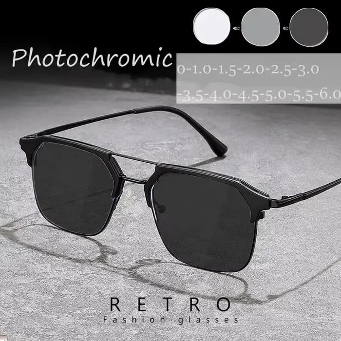 Lunettes Photochromiques Carrées Tendance Hommes Femmes Double Verre à Changement de Couleur Dioptrie Négative Unisexe