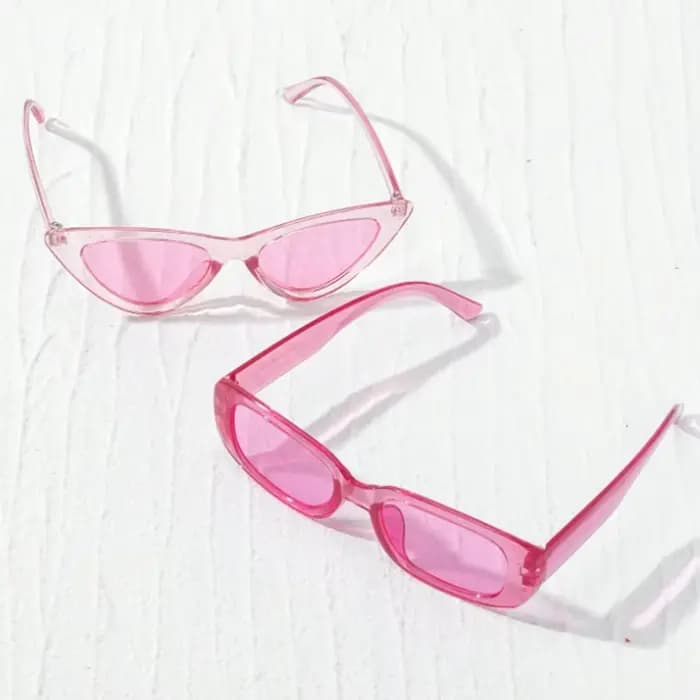 2 paires de lunettes de soleil carrées œil de chat roses pour femmes
