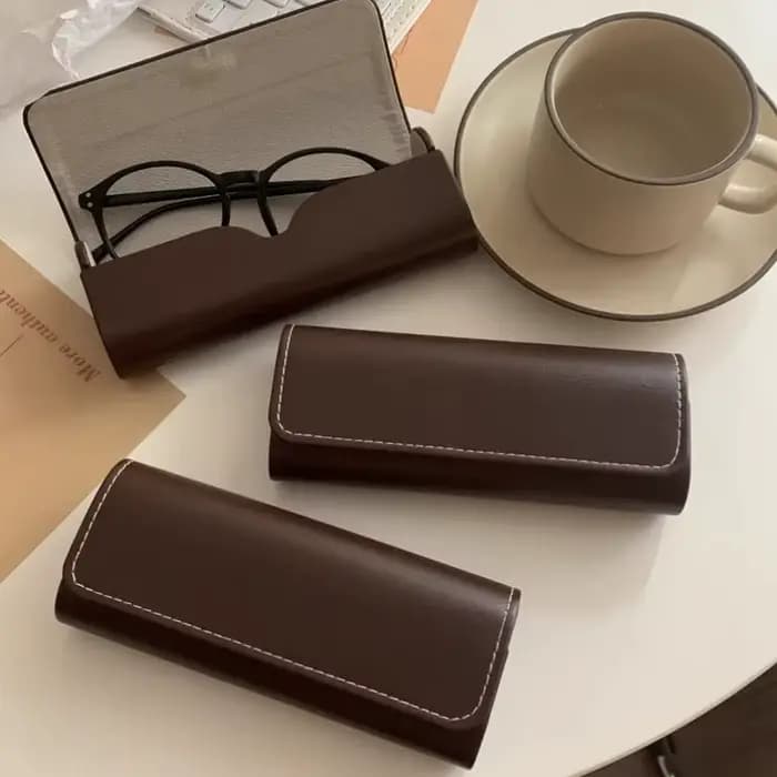 Étui à lunettes café vintage – Porte-lunettes portable léger