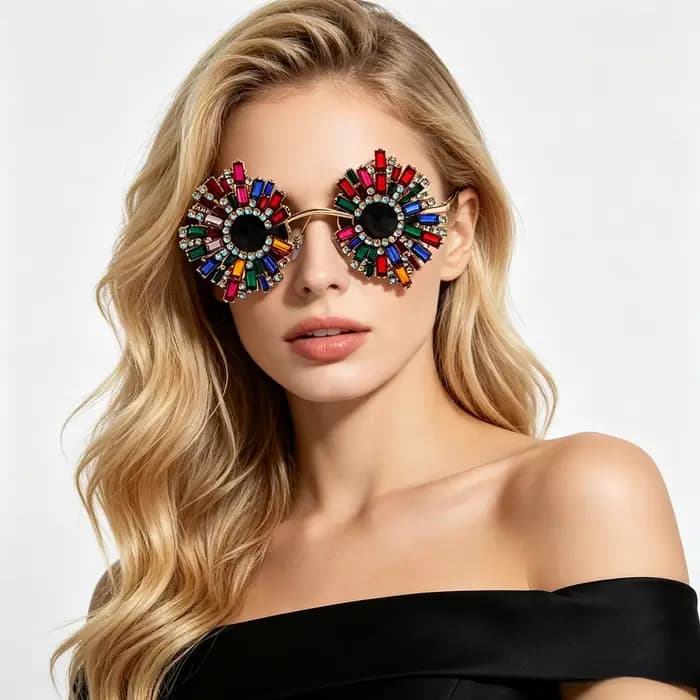 Lunettes de soleil de luxe style baroque en cristal