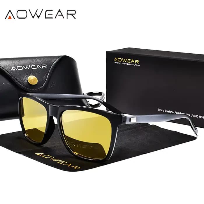 AOWEAR HD lunettes de Vision nocturne polarisées pour femmes carré jaune