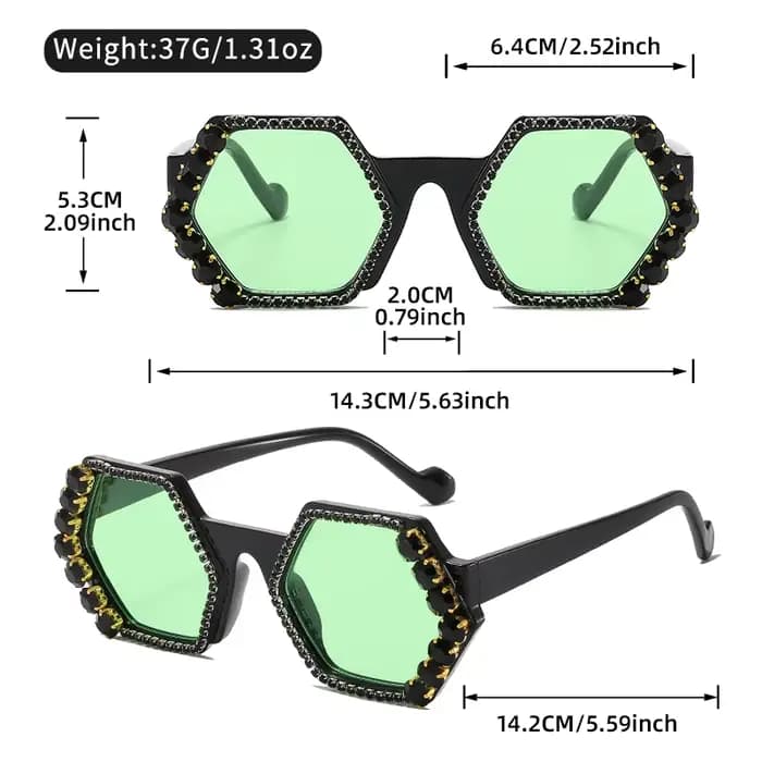 Lunettes de soleil blanches à monture hexagonale ornées de strass scintillants