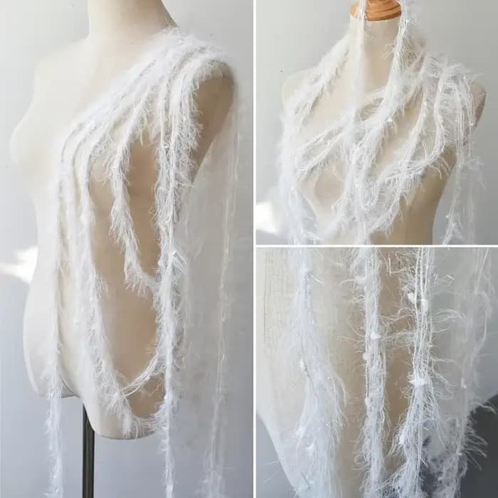 Dentelle à franges en mélange de laine vert herbe, rose et blanc pour robe de mariée, décoration de vêtements, matériel de bricolage fait main
