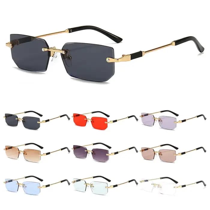 Lunettes de soleil rectangulaires sans monture pour femmes et hommes