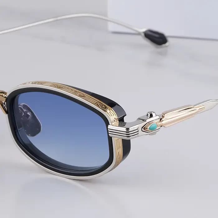 HARDIN Lunettes de soleil ovales vintage artisanales noires et dorées pour homme
