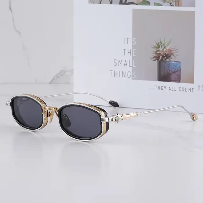 HARDIN Lunettes de soleil ovales vintage artisanales noires et dorées pour homme