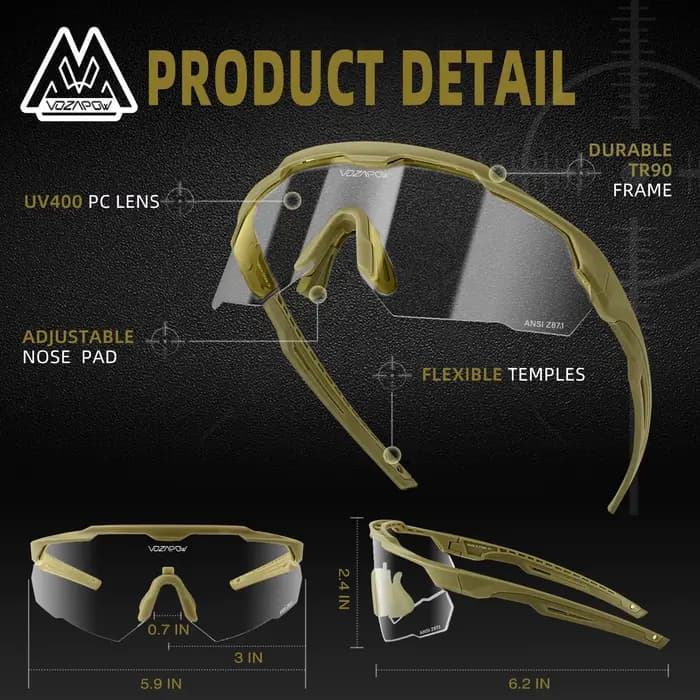 Vozapow lunettes de tir professionnelles UV400 ANSI Z87.1