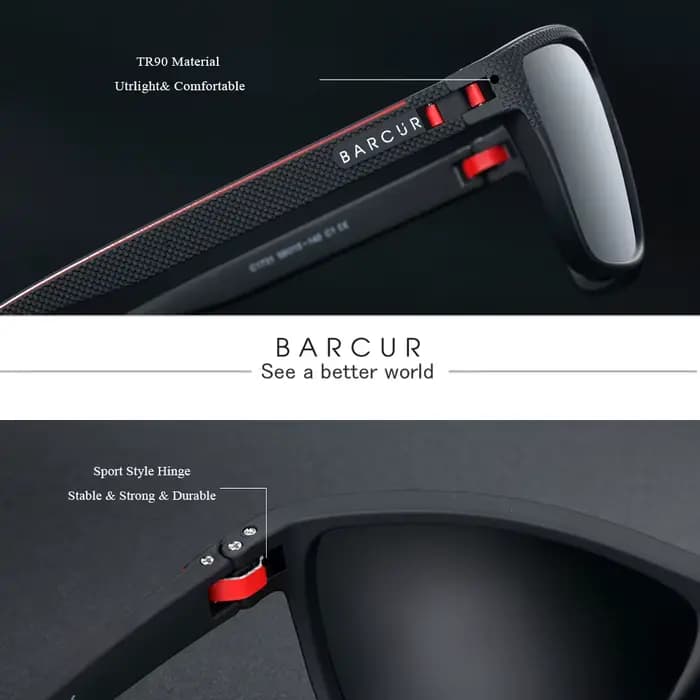 BARCUR lunettes de soleil en plein air pour hommes polarisées pêche voyage TR90