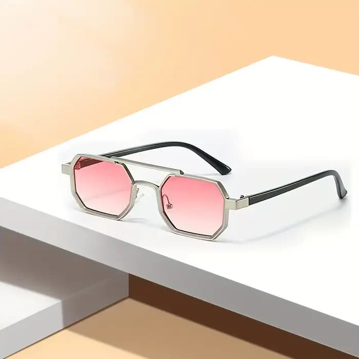 Lunettes de soleil élégantes en métal avec monture bicolore - Verres bleu dégradé