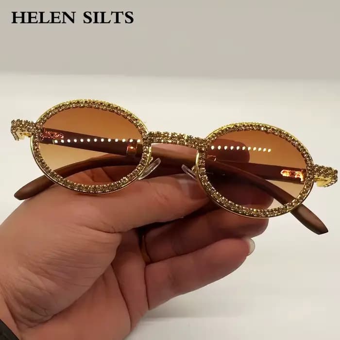Lunettes de soleil à monture ovale en diamant pour femmes