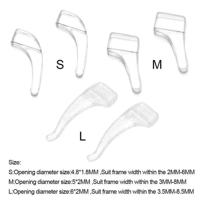 Crochets d'oreille en silicone coordonnants transparents pour lunettes