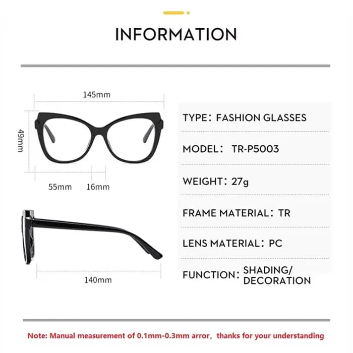 Lunettes pour femmes Tendance 2026 Monture œil de chat Miroir plat TR90 Anti-lumière bleue