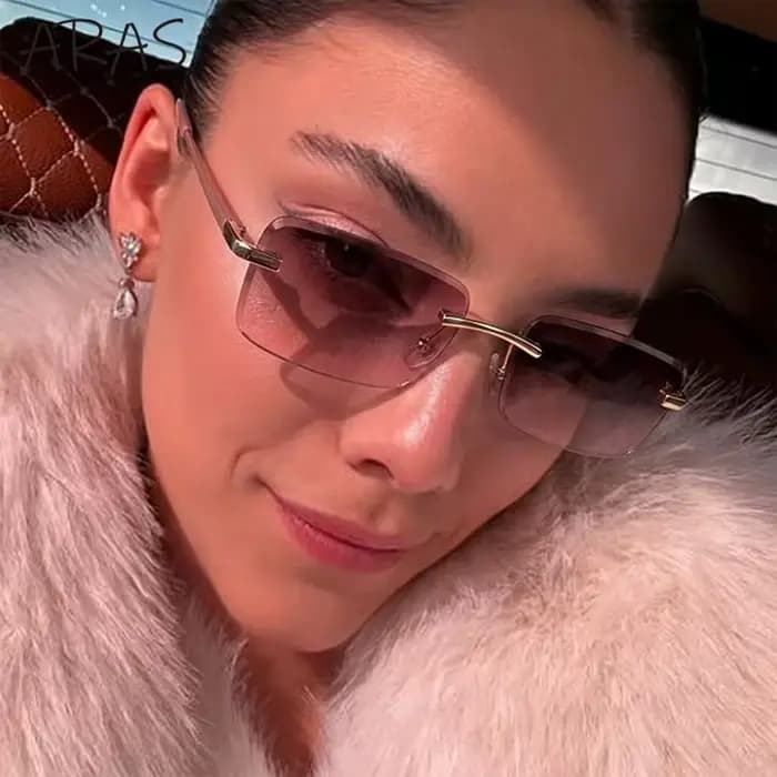 Sans monture Rectangle lunettes de Soleil Femmes 2026 De Luxe Designer De Mode Rétro En Métal