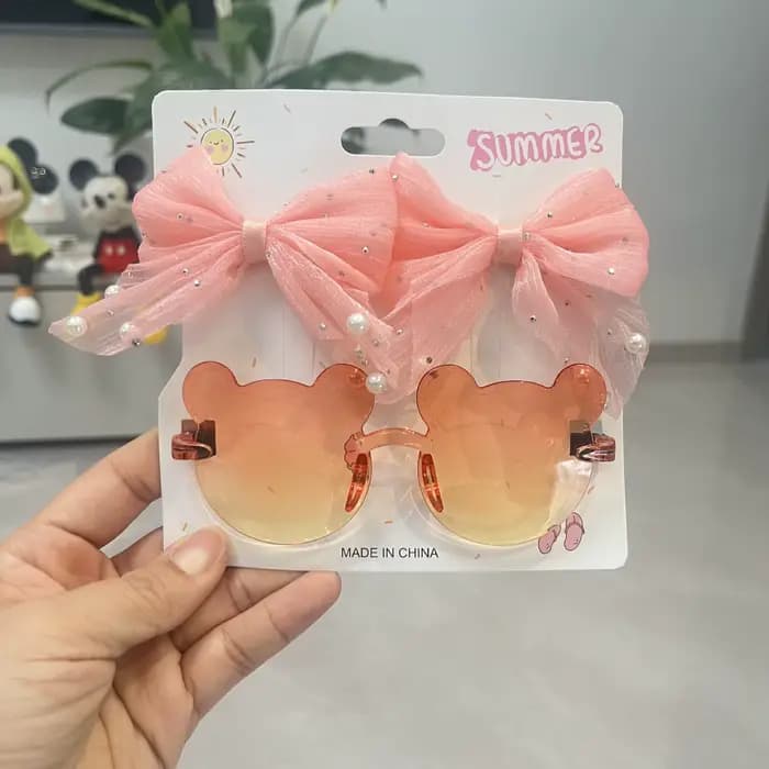 Ensemble d'accessoires d'été pour filles : Lunettes de soleil dégradées en forme d'ours mignon