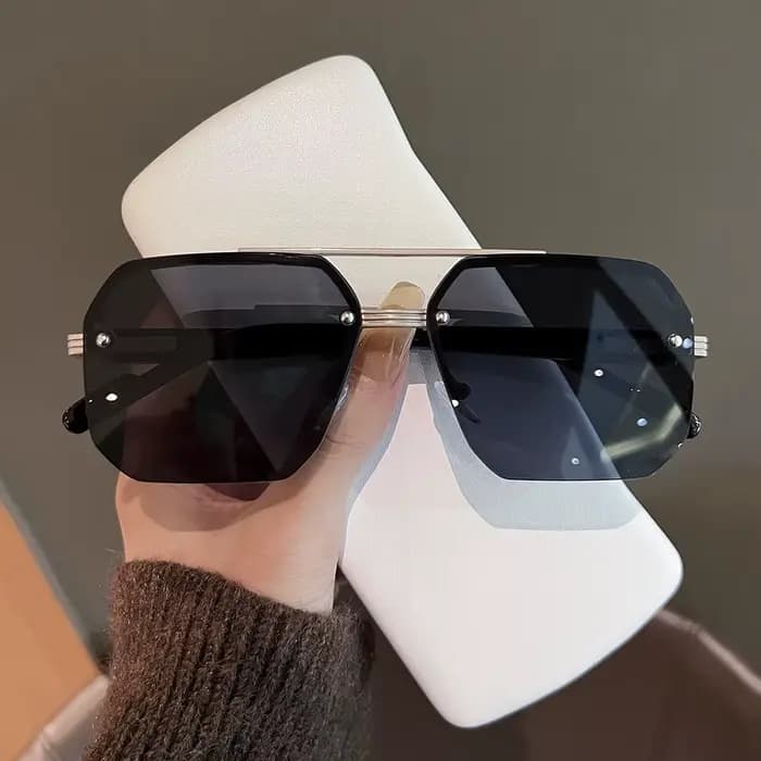 Lunettes de soleil polygonales à demi-monture pour hommes