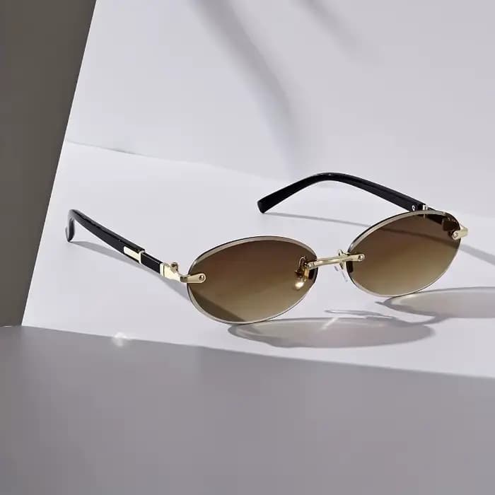 Lunettes de soleil ovales sans monture d'inspiration vintage pour hommes et femmes