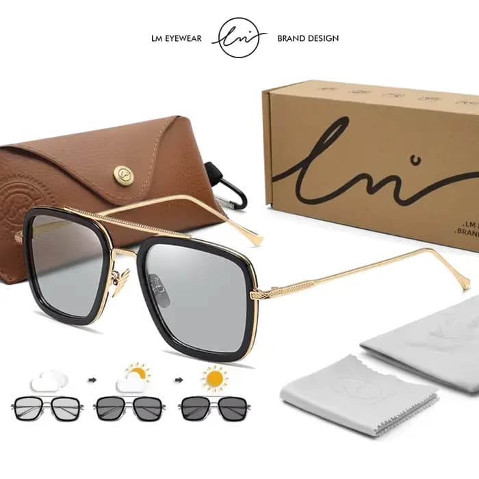 Marque de haute qualité Tony Stark lunettes de soleil carrées photochromiques polarisées hommes