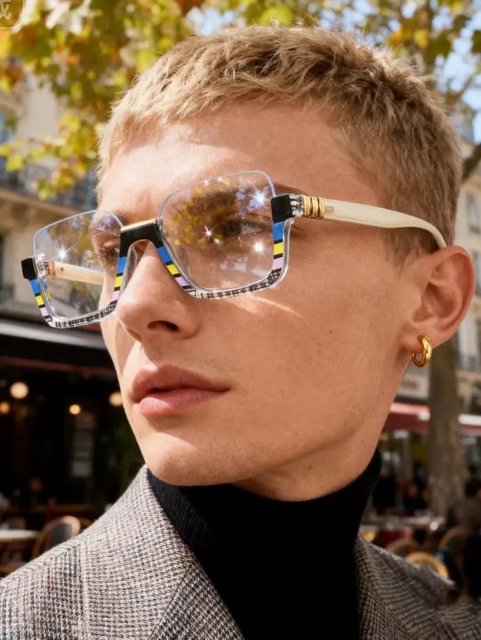 Lunettes unies semi-sans monture à rayures géométriques artistiques - Montures