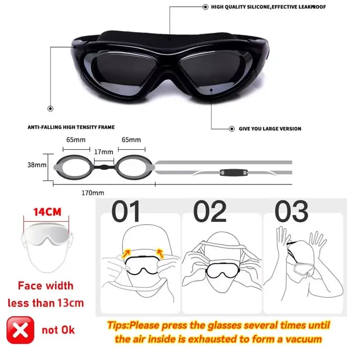 2 à-9 myopie lunettes de natation hommes femmes grand cadre HD Transparent Anti-buée