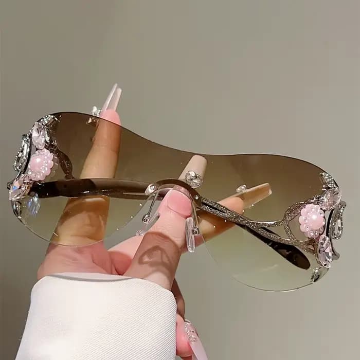 KAMMPT – lunettes de soleil Y2k sans bords avec strass pour femmes