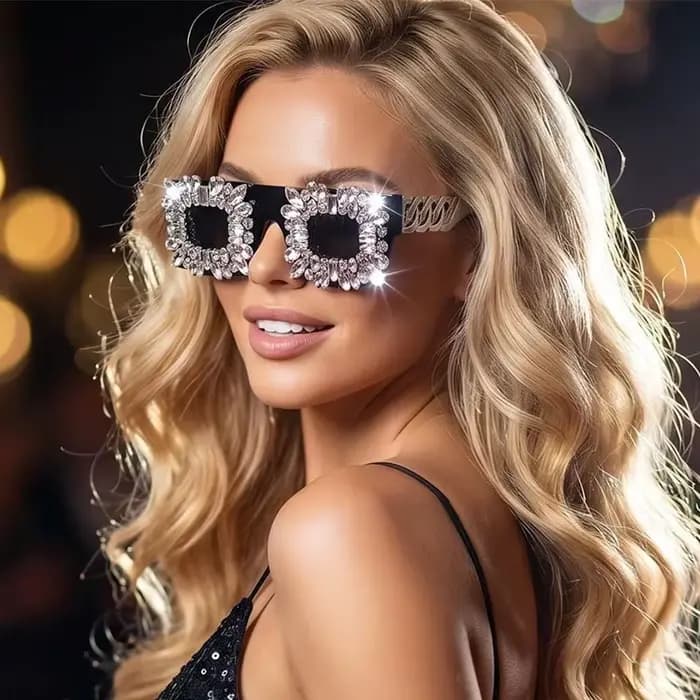 Lunettes carrées à strass exagérés pour femme
