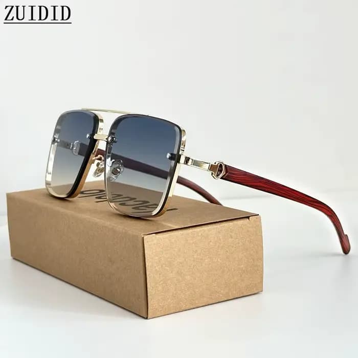 Lunettes de soleil carrées en bois pour hommes et femmes