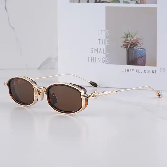 HARDIN Lunettes de soleil ovales vintage artisanales noires et dorées pour homme
