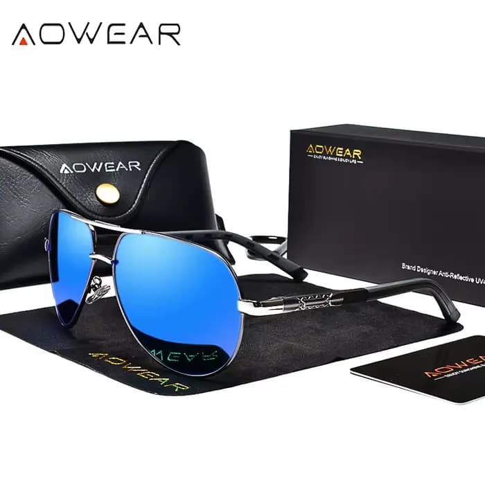 AOWEAR Aviation lunettes de soleil polarisées hommes en aluminium conduite miroir