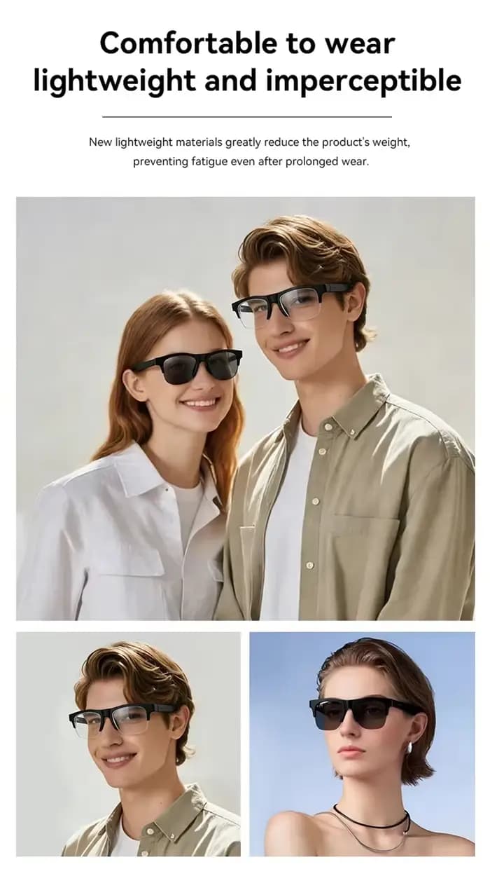 Lunettes intelligentes sans fil Lenovo AI, commande tactile, Bluetooth, télécommande, enregistrement photo et vidéo, traducteur, assistant vocal, óculos inteligente