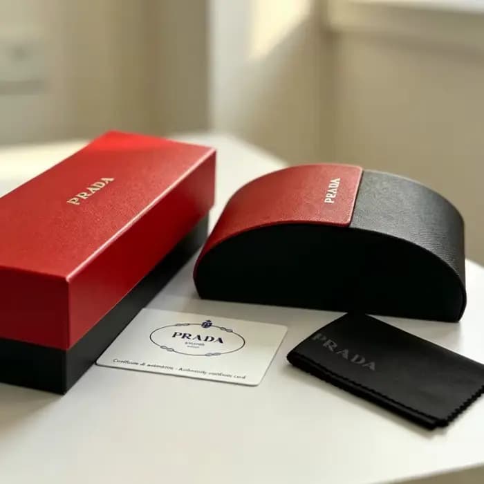 Prada – étui à lunettes de soleil texturé noir et rouge pour femmes, boîte de rangement rigide portable pour lunettes, accessoires de voyage et de vacances