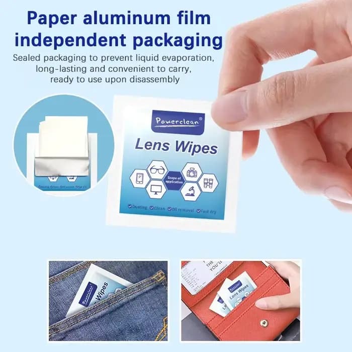 Lingettes nettoyantes pour lentilles, 100 pièces, pour lunettes de soleil, pour écran de téléphone portable, pré-humidifiées, emballées individuellement, sans rayures