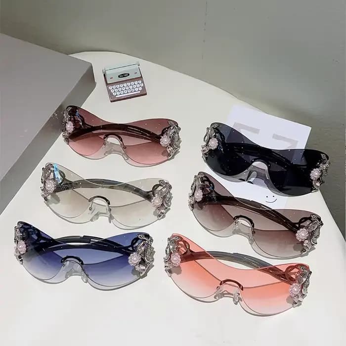 KAMMPT – lunettes de soleil Y2k sans bords avec strass pour femmes