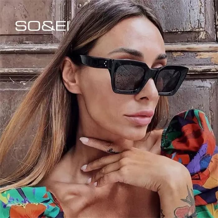 SO & EI mode lunettes de soleil œil de chat femmes marque concepteur rétro carré bleu violet