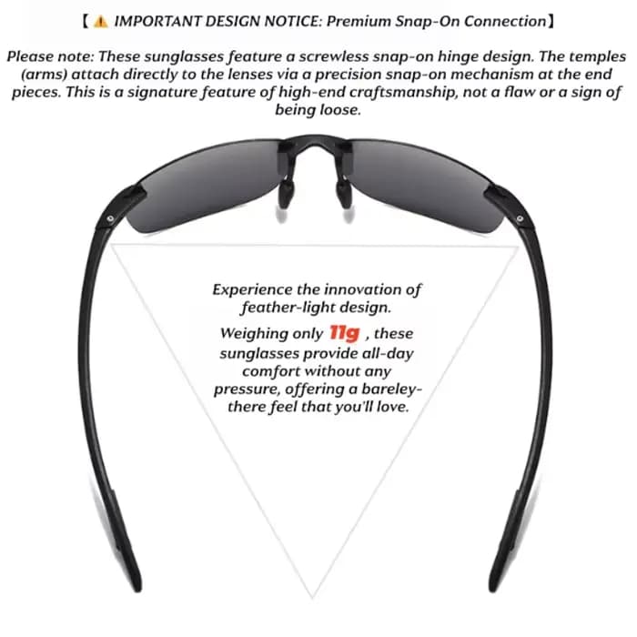 Lunettes de soleil polarisées sans cadre TR90 ultra légères 11 g – Coupe flexible et confortable