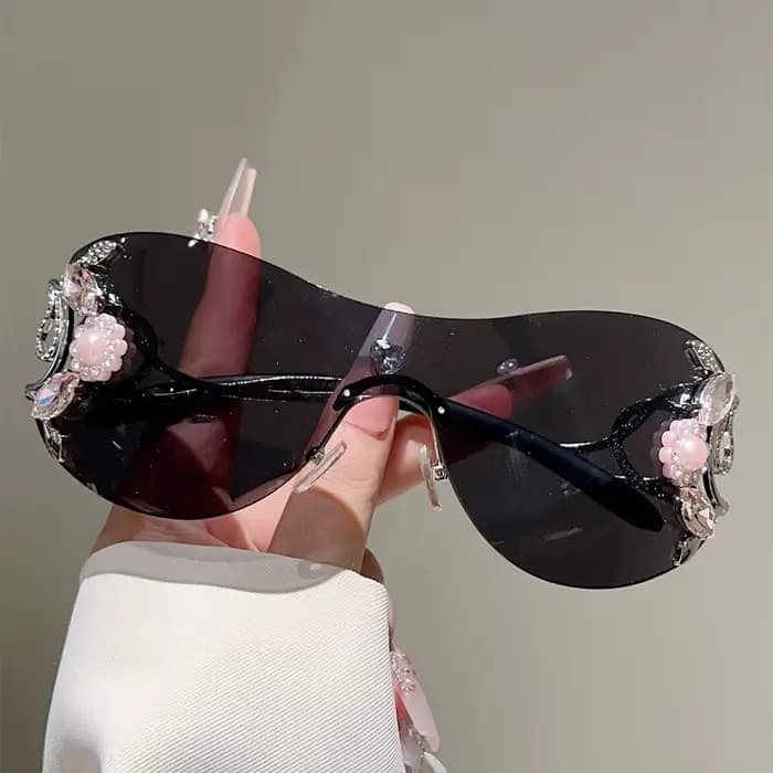 KAMMPT – lunettes de soleil Y2k sans bords avec strass pour femmes