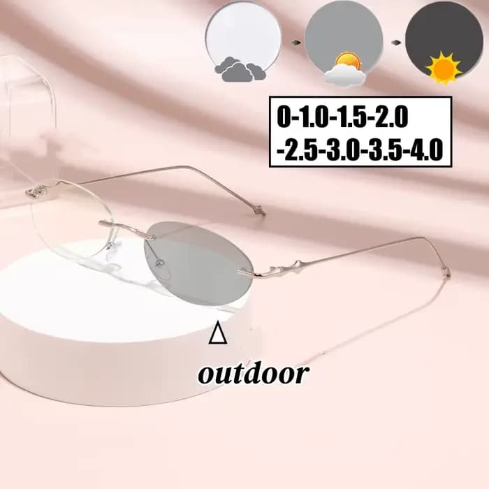 Petites lunettes de myopie photochromiques ovales femmes hommes à la mode sans cadre moins dioptrie