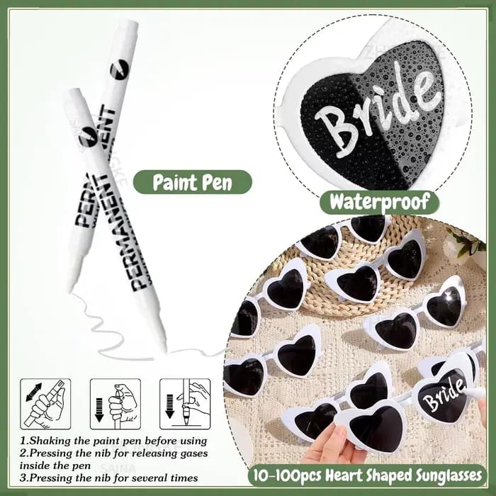 100-10 pièces lunettes de soleil de mariage bricolage lunettes de soleil coeur personnalisées avec stylo lunettes de fête d'enterrement de vie de jeune fille cadeaux de demoiselle d'honneur pour les i