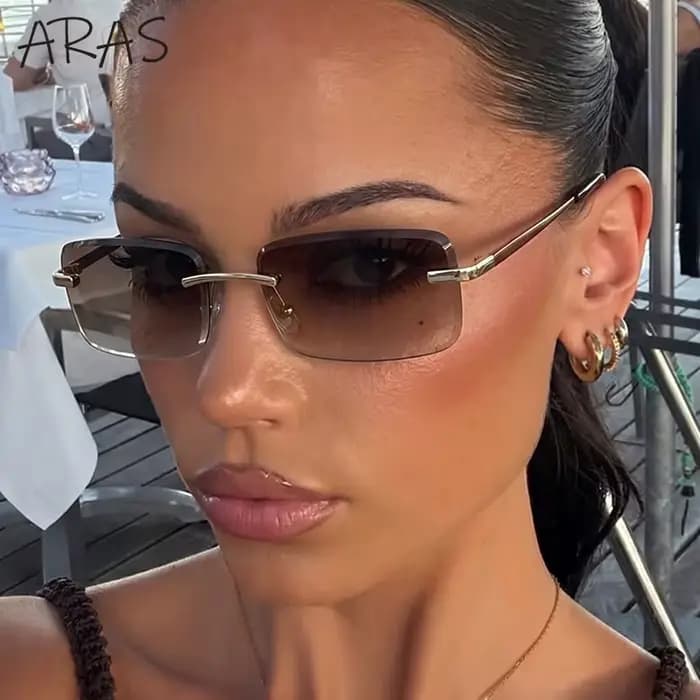 Sans monture Rectangle lunettes de Soleil Femmes 2026 De Luxe Designer De Mode Rétro En Métal