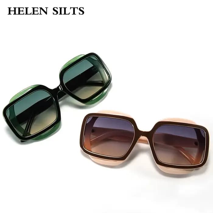 Lunettes de soleil dégradées UV400 carrées tendance rétro polygone marron