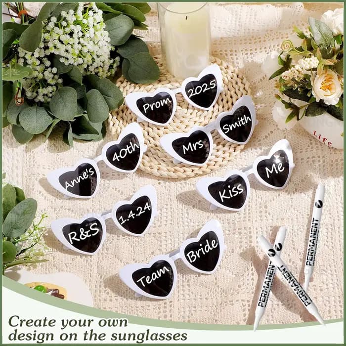 100-10 pièces lunettes de soleil de mariage bricolage lunettes de soleil coeur personnalisées avec stylo lunettes de fête d'enterrement de vie de jeune fille cadeaux de demoiselle d'honneur pour les i