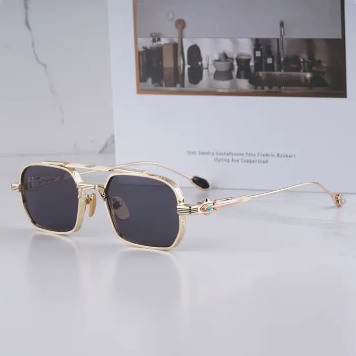 DEAVER Lunettes de soleil pilote double pont dorées de luxe léger pour homme