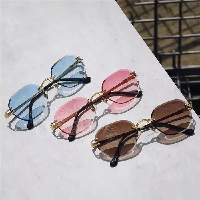 Lunettes de soleil bleues sans cadre pour hommes et femmes