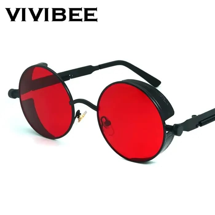 VIVIBEE Lunettes de soleil vintage steampunk rouges pour hommes