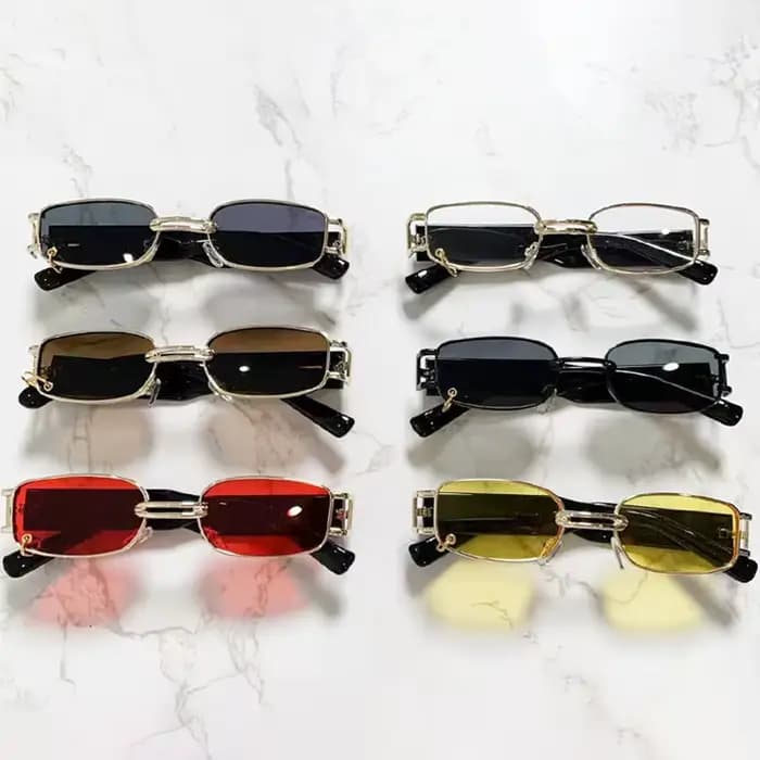 SO & EI Ins mode populaire petit rectangle femmes lunettes de soleil de luxe Vintage anneau en métal décoration hommes